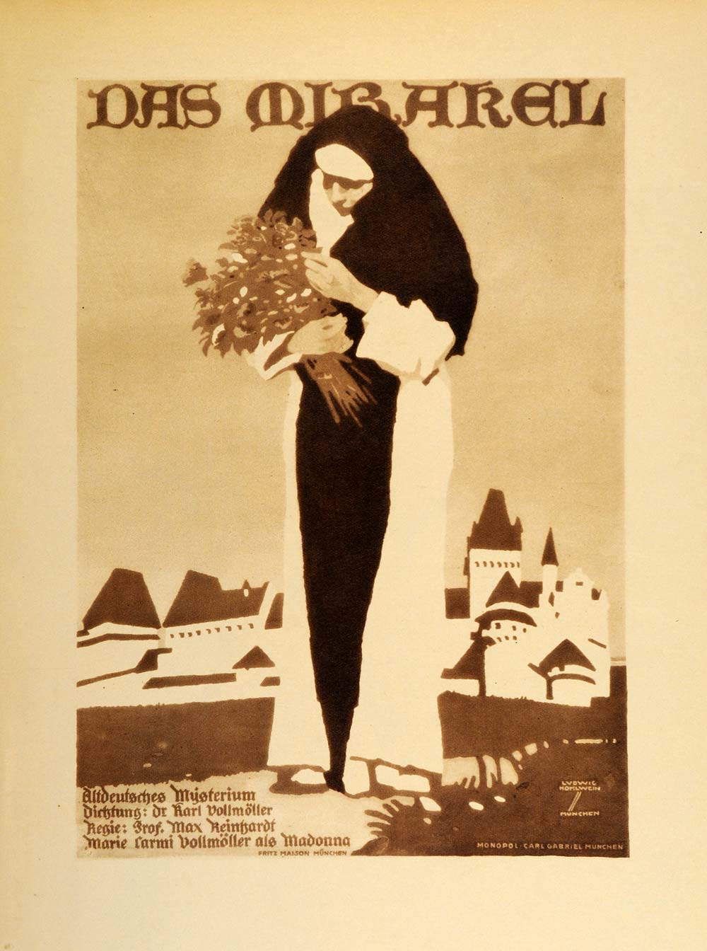 1926 Photogravure Hohlwein Das Mirakel Nun Play German Poster Art Advertising
