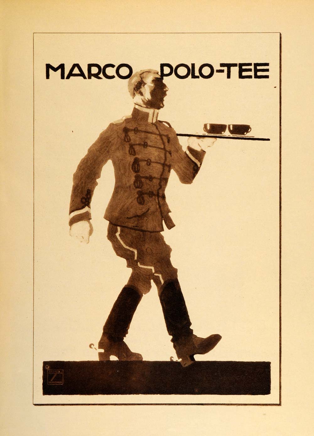 1926 Photogravure Ludwig Hohlwein Marco Polo Tee Tea Waiter German Poster Art Ad