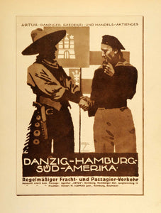 1926 Photogavure Hohlwein Danzig Hamburg Sud-Amerika German Travel Poster Art Ad