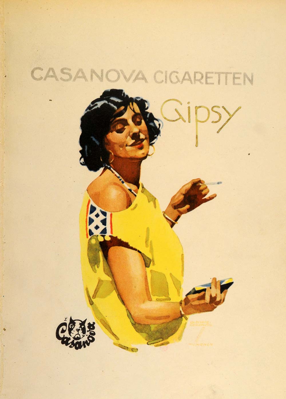 1926 Lithograph Ludwig Hohlwein Casanova Cigaretten Gipsy German Poster Art Ad