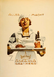 1926 Lithograph Ludwig Hohlwein Askania Gas-Herd Maid Tray German Poster Art Ad