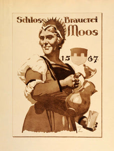 1926 Photogravure Ludwig Hohlwein Schlossbrauerei Beer Moos German Poster Art Ad