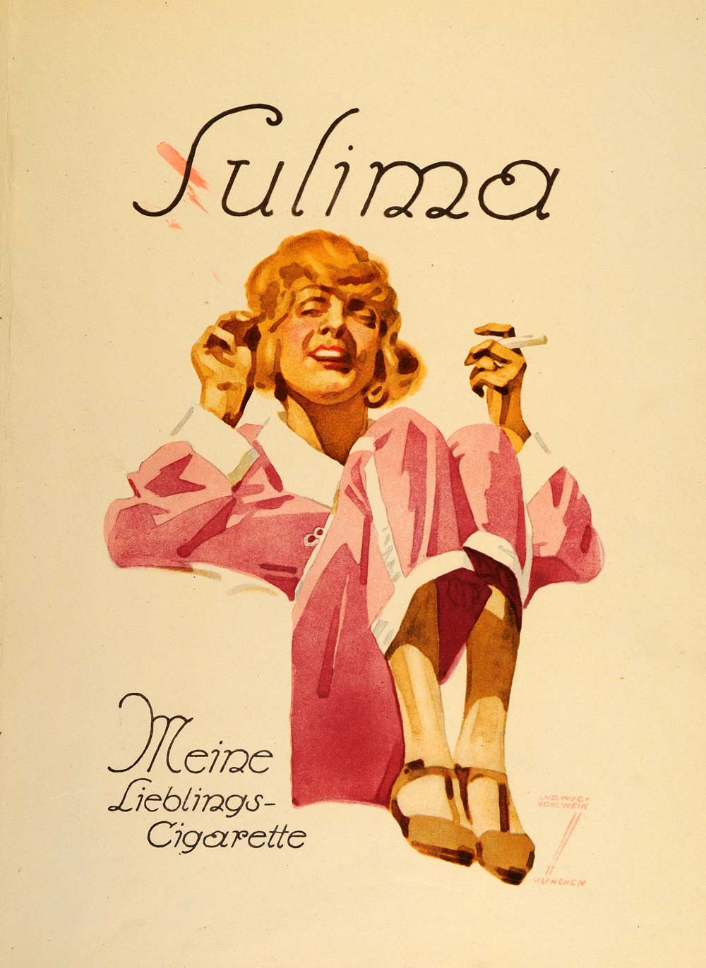 1926 Lithograph Ludwig Hohlwein Sulima Cigarette Smoking German Poster Art Ad