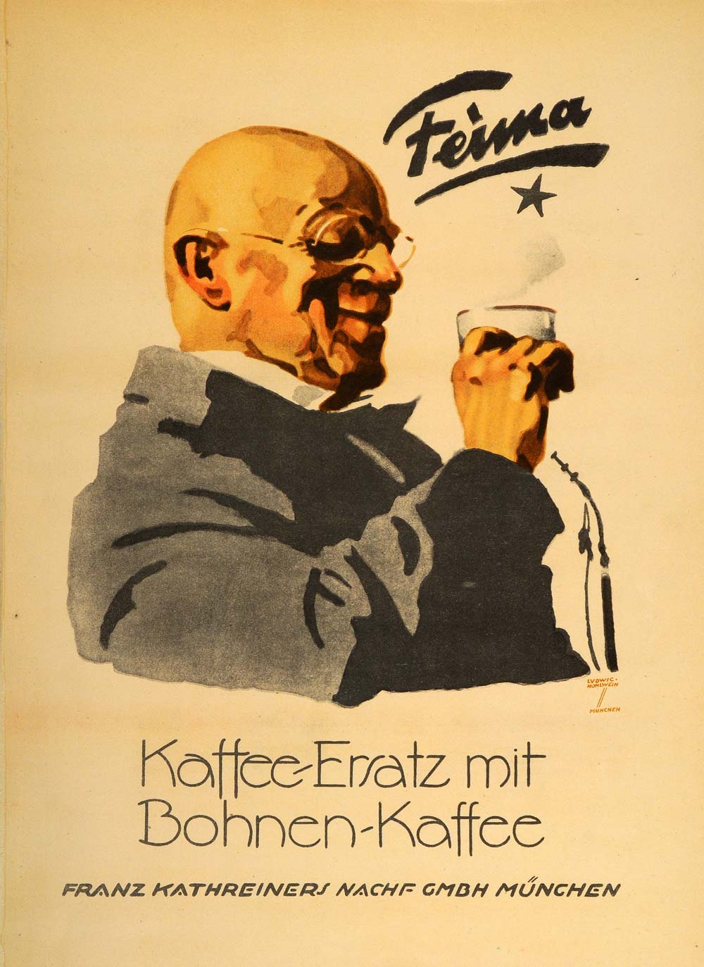1926 Lithograph Ludwig Hohlwein Feima Kaffee Ersatz Coffee German Poster Art Ad