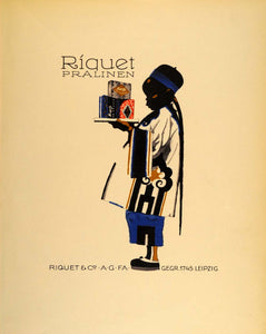 1926 Lithograph Ludwig Hohlwein Riquet Pralinen Black Boy German Poster Art Ad