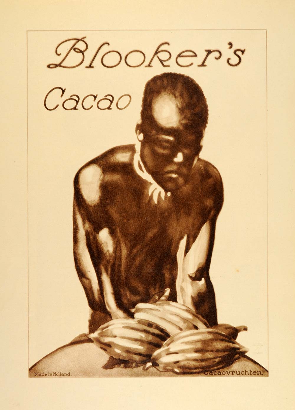 1926 Photogravure Hohlwein Blookers Cacao African Black Man German Poster Art Ad