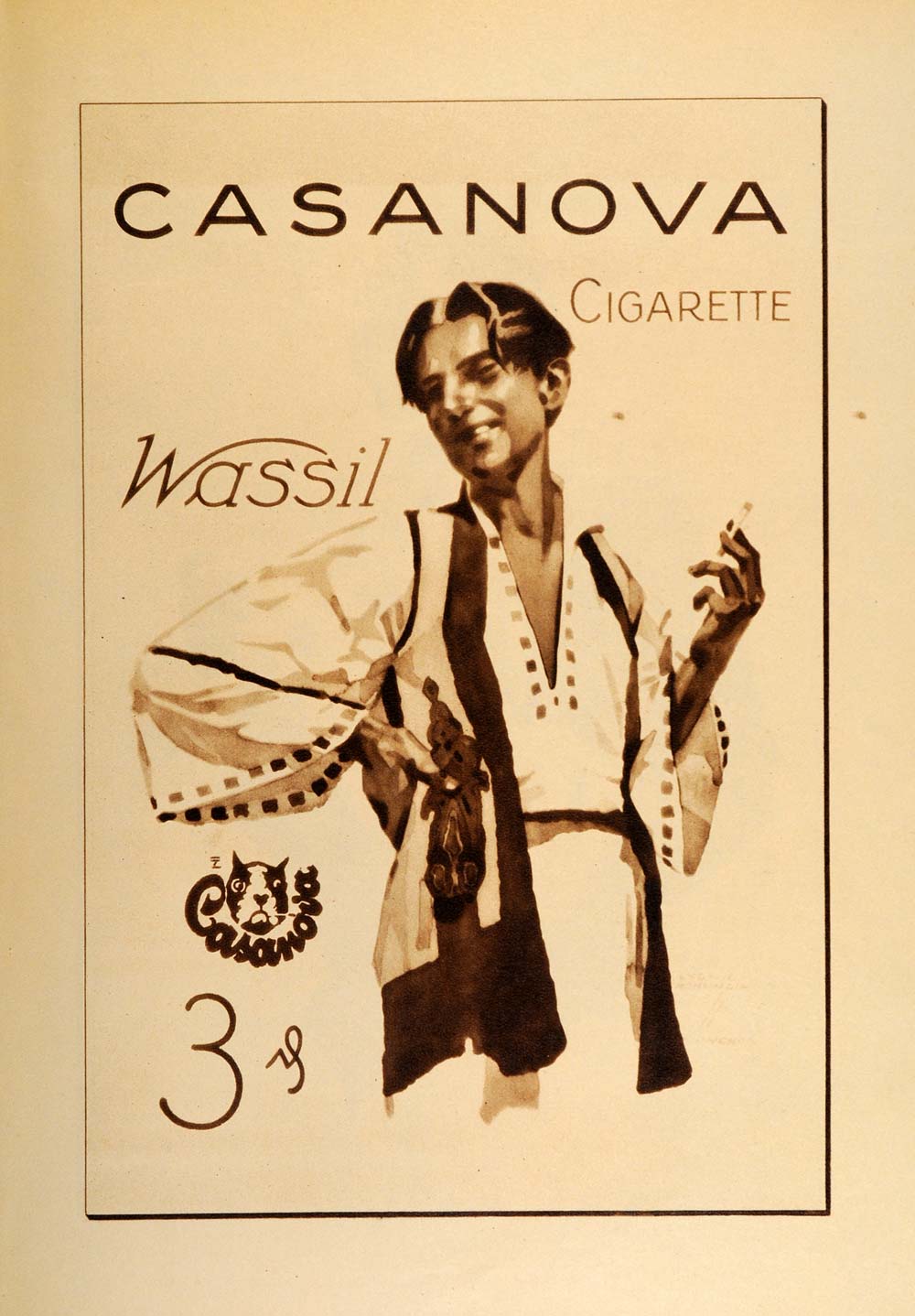 1926 Photogravure Hohlwein Casanova Cigarettes Man Smoking German Poster Art Ad