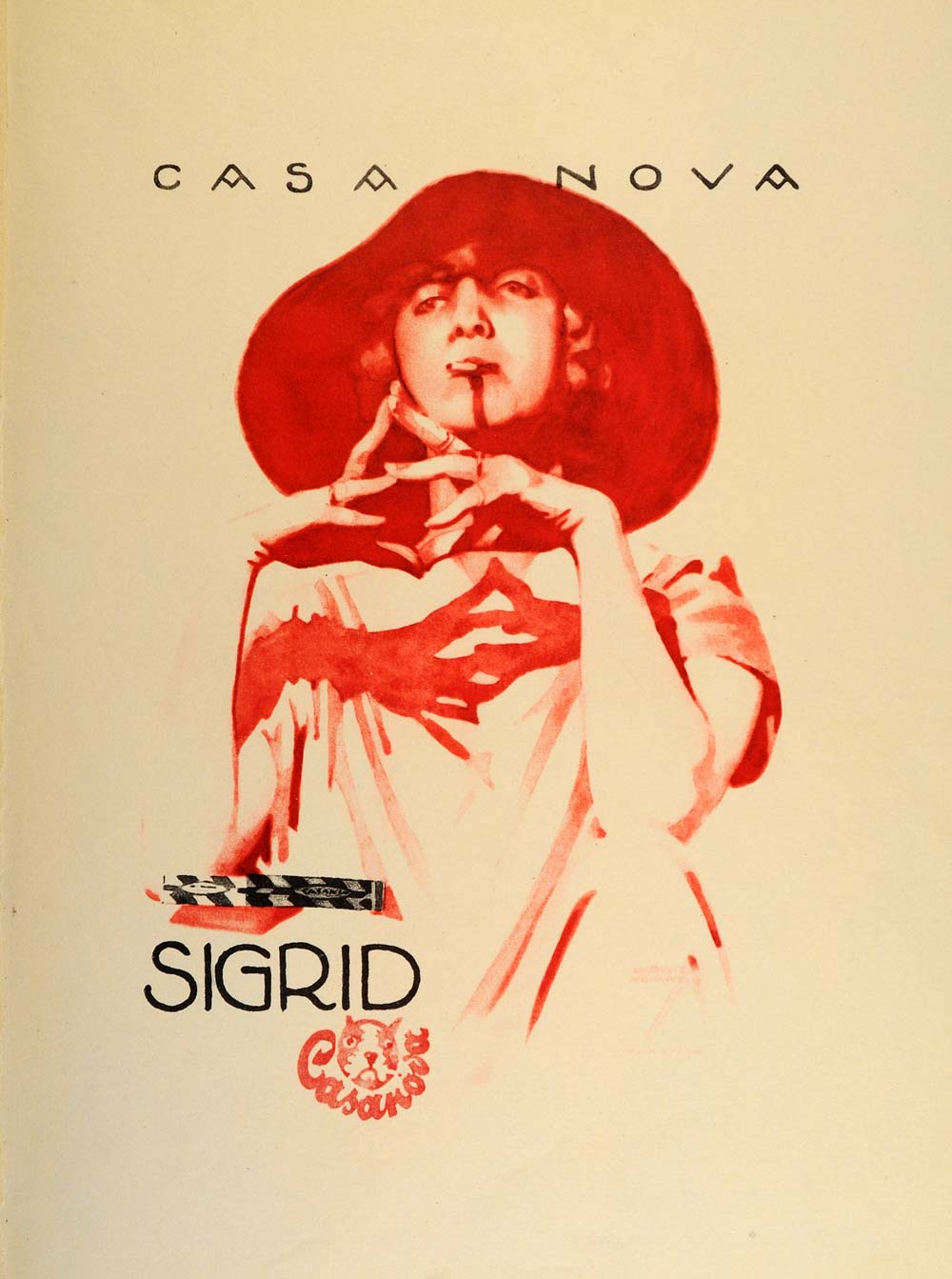 1926 Lithograph Hohlwein Casanova Cigarettes Sigrid Smoking German Poster Art Ad