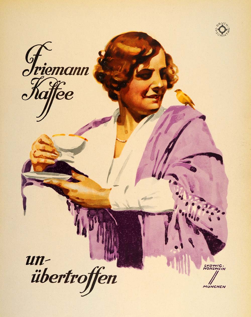 1926 Lithograph Hohlwein Friemann Kaffee Coffee German Poster Art Advertising