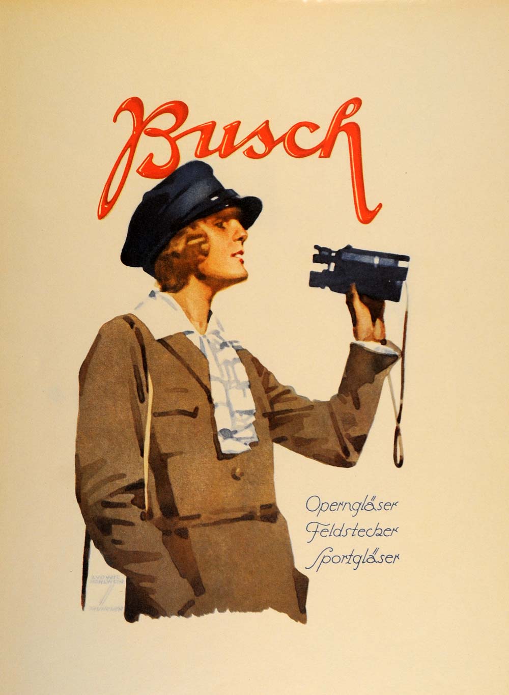 1926 Lithograph Hohlwein Busch Binoculars Field Opera Glasses Germsn Poster Ad