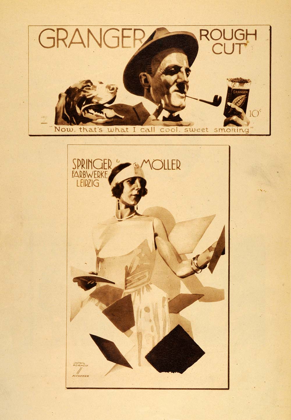 1926 Photogravure Ludwig Hohlwein Granger Pipe Tobacco German Art Deco Poster Ad