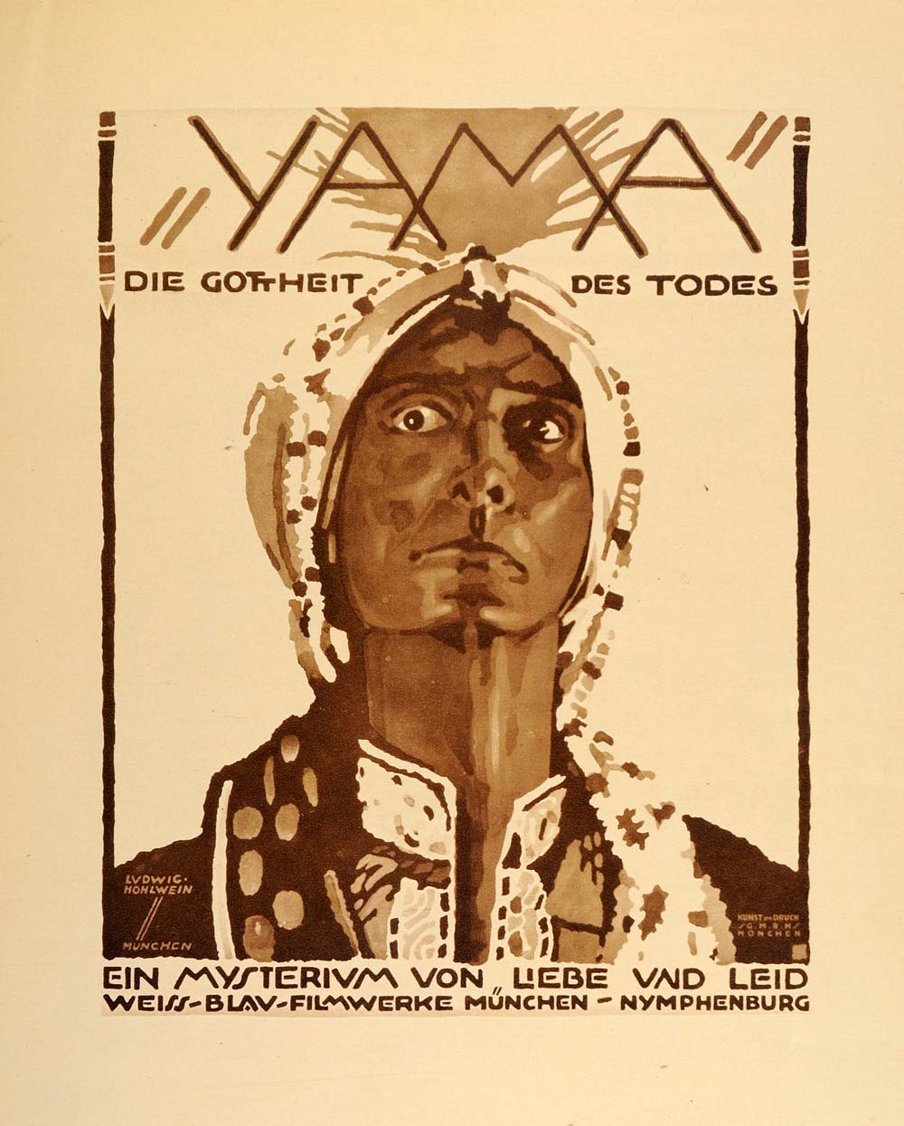 1926 Photogravure Hohlwein YAMA Die Gottheit des Todes German Film Poster Art Ad