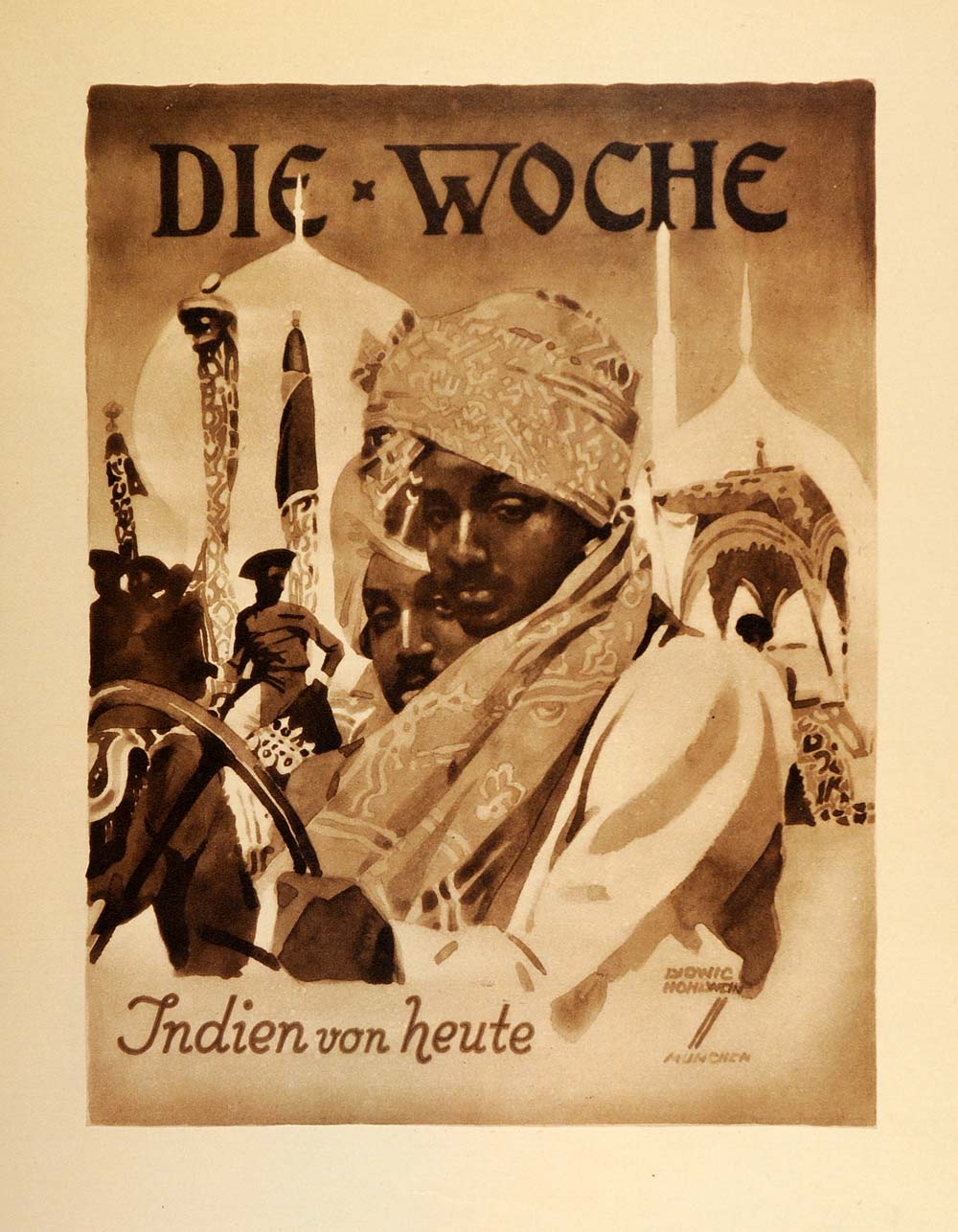 1926 Photogravure Ludwig Hohlwein Die Woche India Indian German Poster Art Ad