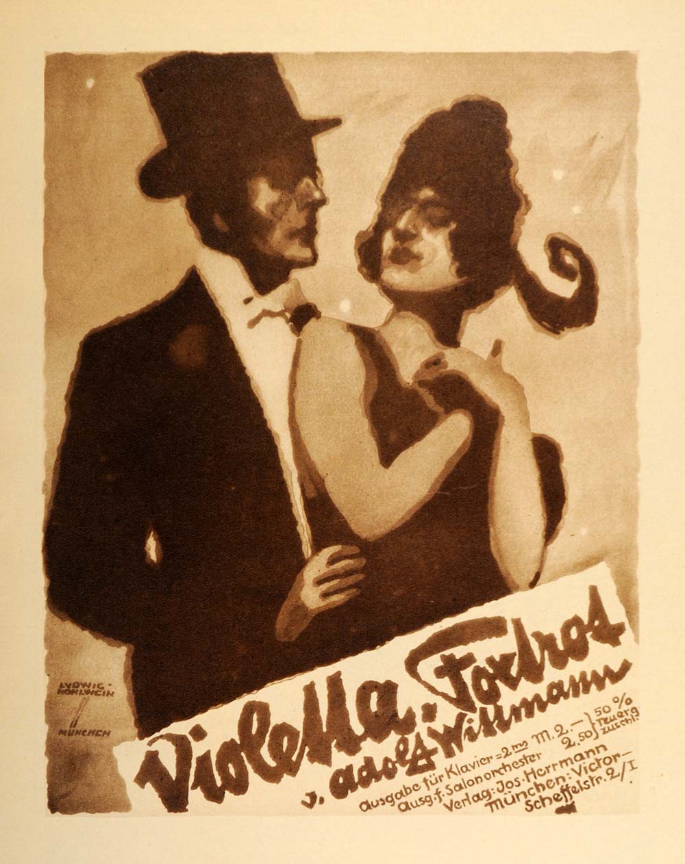 1926 Photogravure Ludwig Hohlwein Violetta Foxtrot Dance Music German Poster Art