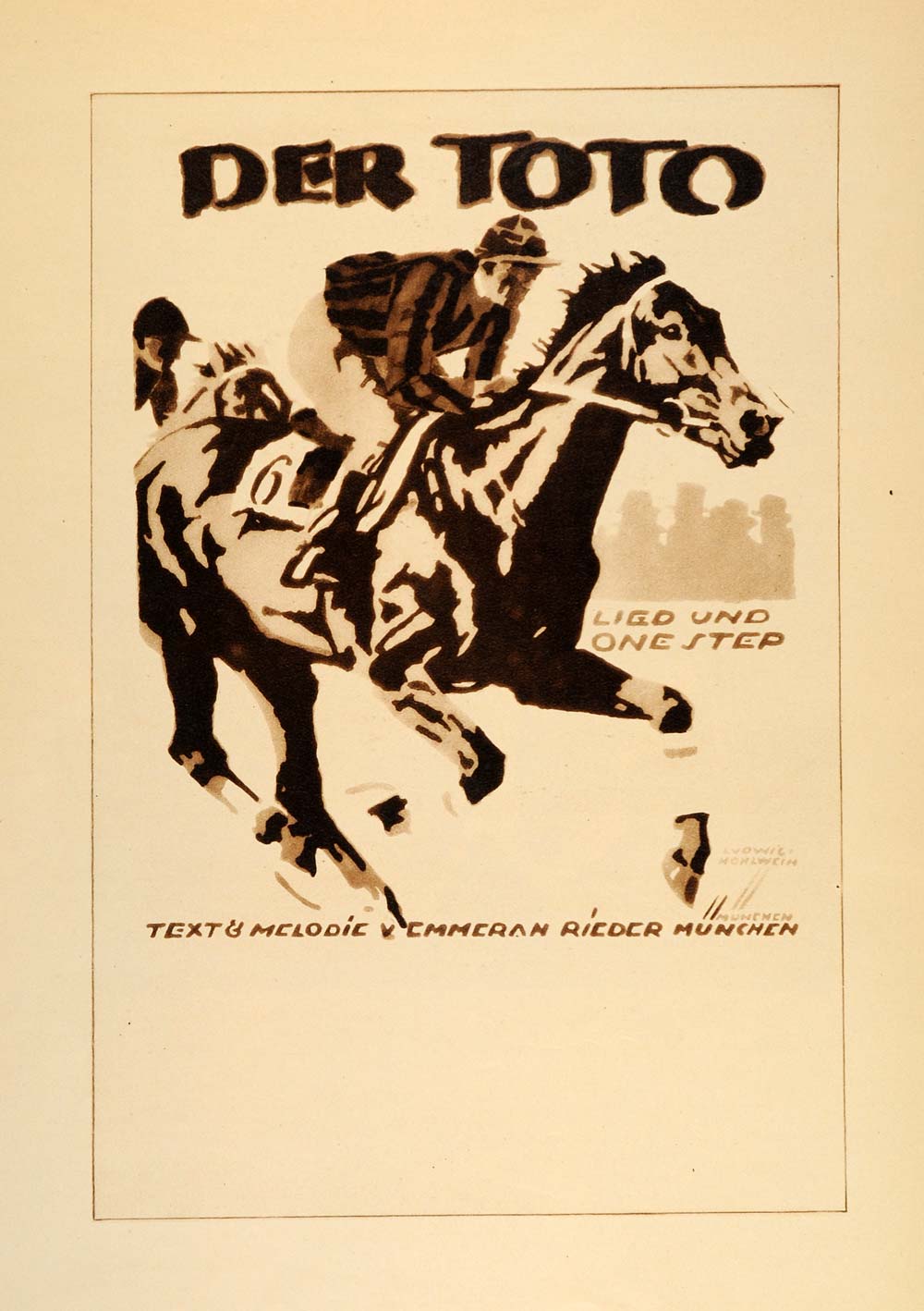 1926 Photogravure Hohlwein Der Toto One Step Music Horse Race Jockey Poster Art