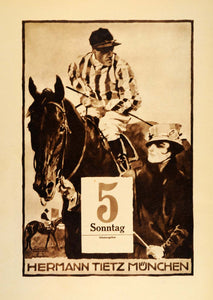 1926 Photogravure Hohlwein Horse Jockey Hermann Tietz Munich German Calendar Art