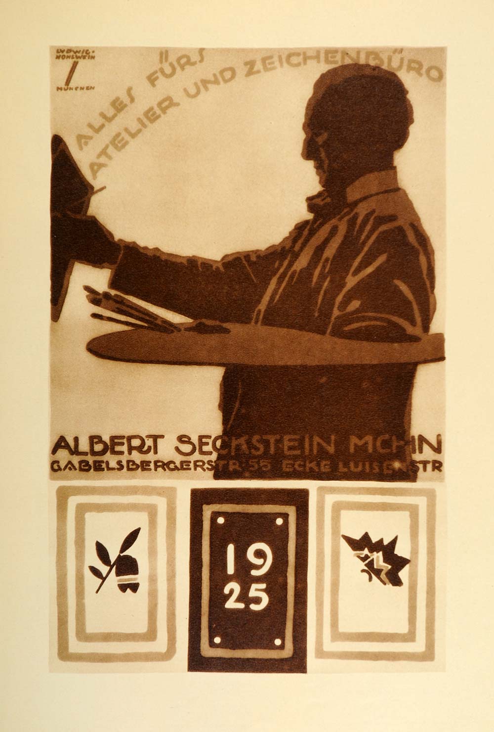 1926 Photogravure Ludwig Hohlwein Artist Art Palette Calendar 1925 German Design