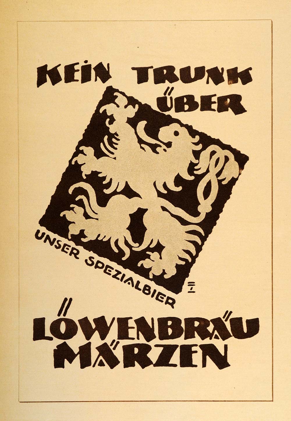 1926 Photogravure Ludwig Hohlwein Lowenbrau Bier Beer Lion German Poster Art Ad