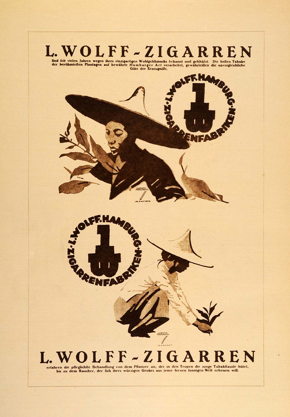 1926 Photogravure Ludwig Hohlwein L. Wolff Zigarren Cigars German Poster Art Ads