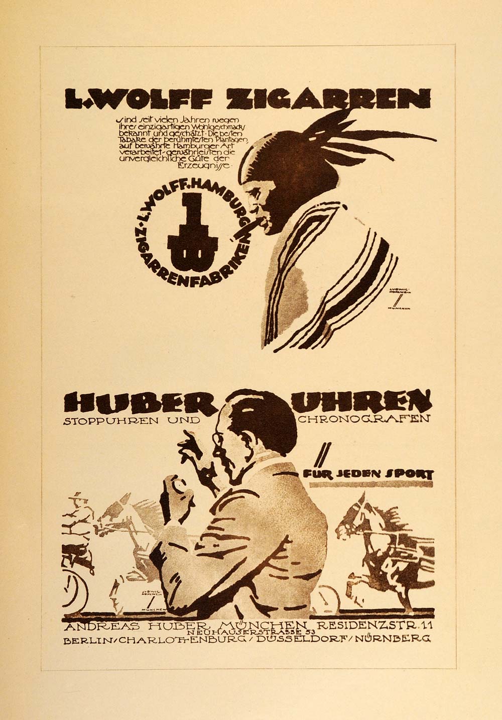 1926 Photogravure Hohlwein Indian Horse Race Cigar Watches German Poster Art Ads