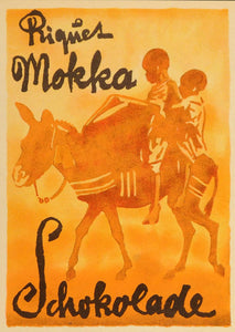 1926 Lithograph Hohlwein Riquet Mokka Schokolade Donkey Children German Poster
