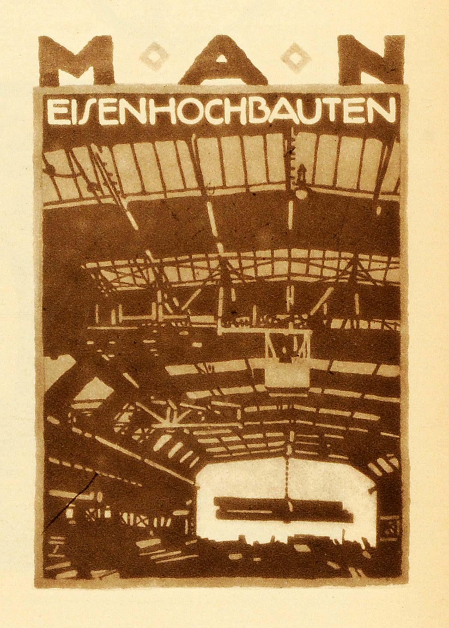 1926 Photogravure Ludwig Hohlwein MAN Maschinenfabrik Iron Buildings Poster Art