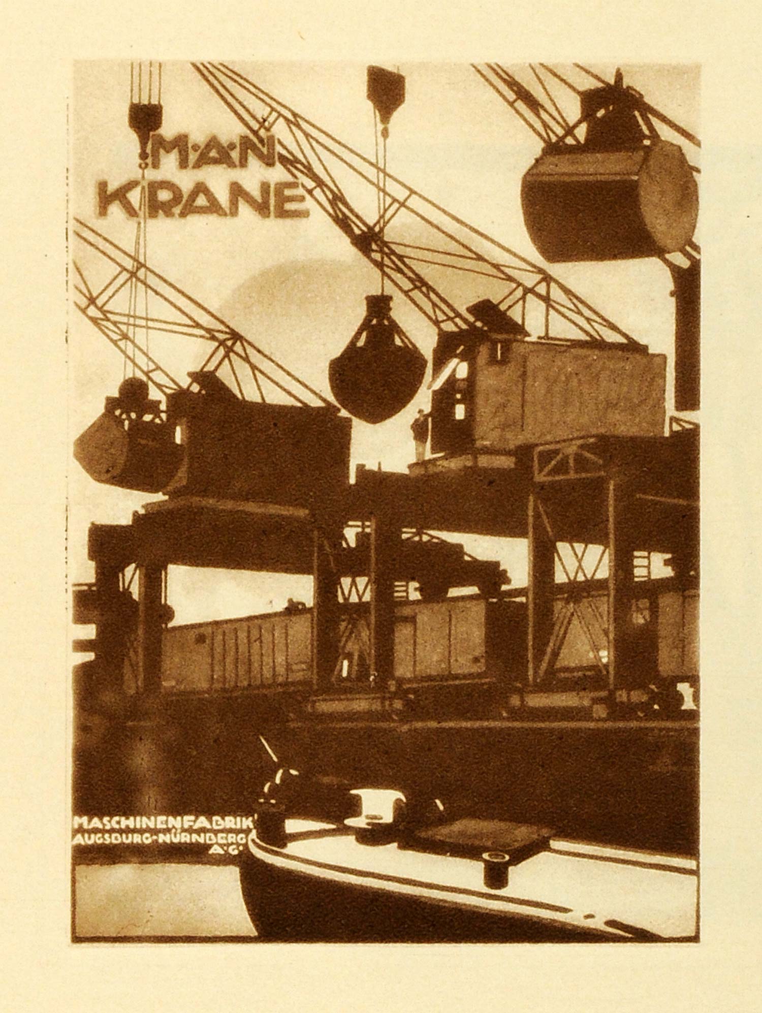 1926 Photogravure Ludwig Hohlwein MAN Crane Hoist Maschinenfabrik Poster Art Ad