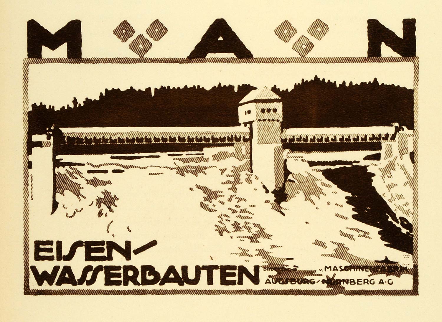 1926 Photogravure Hydraulic Dam Water Ludwig Hohlwein Art MAN Maschinenfabrik Ad