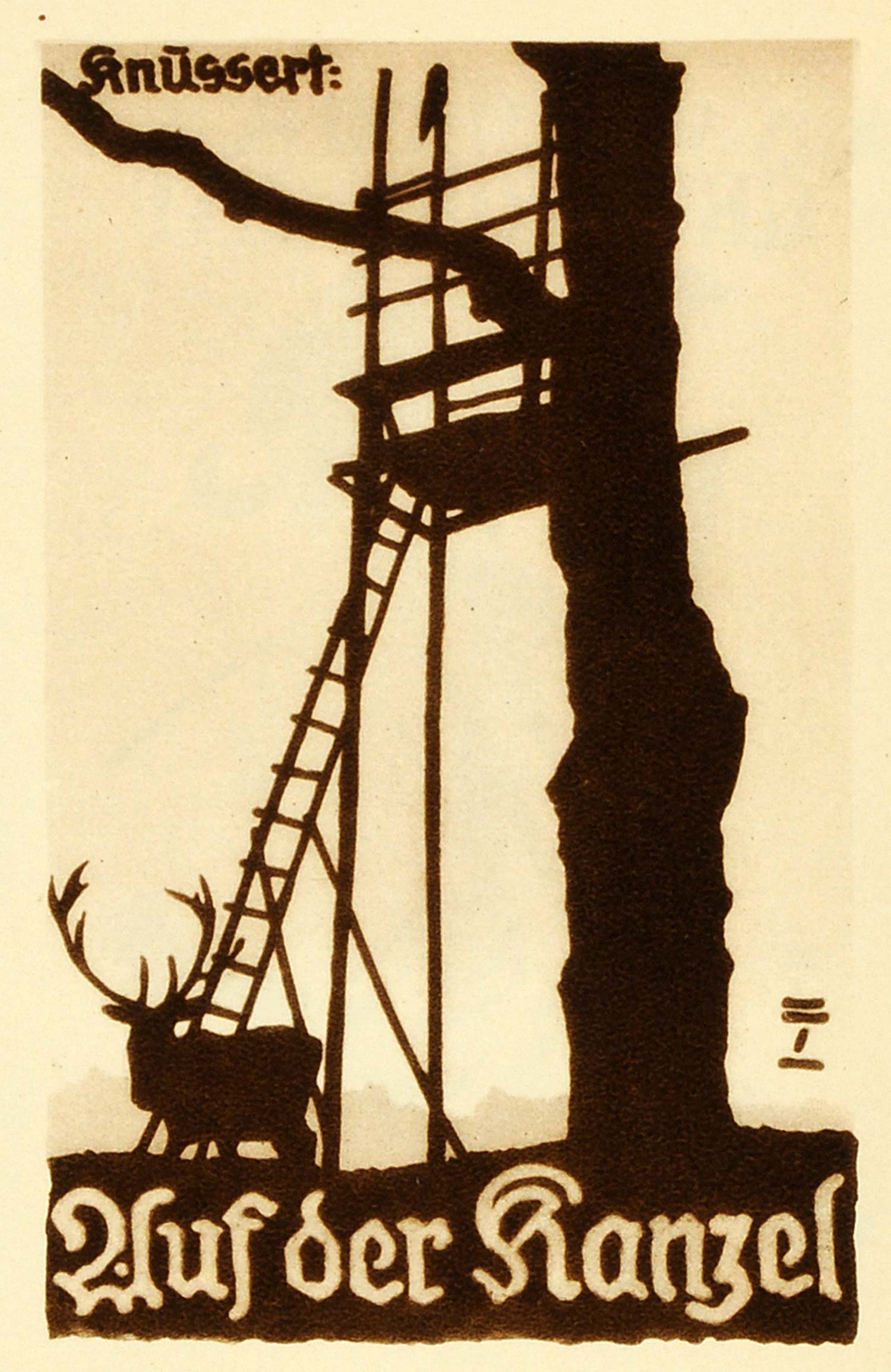 1926 Photogravure Ludwig Hohlwein Auf der Kanzel Knussert Book Cover Design Deer