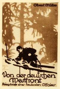 1926 Photogravure Hohlwein Von der Deutschen Westfront Skier WWI Book Cover Art