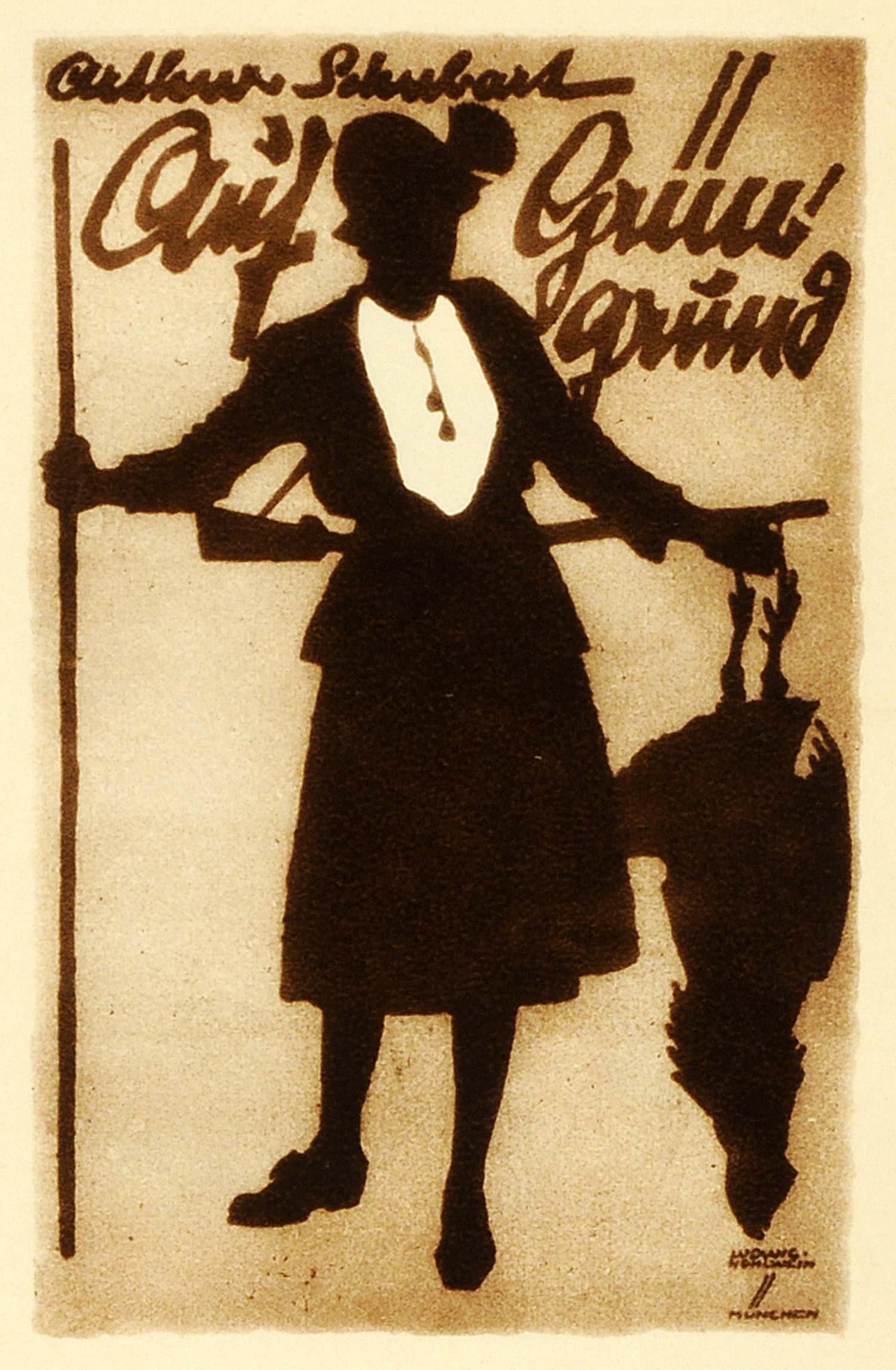 1926 Photogravure Ludwig Hohlwein Book Cover Design Art Woman Hunter Gun Hunting