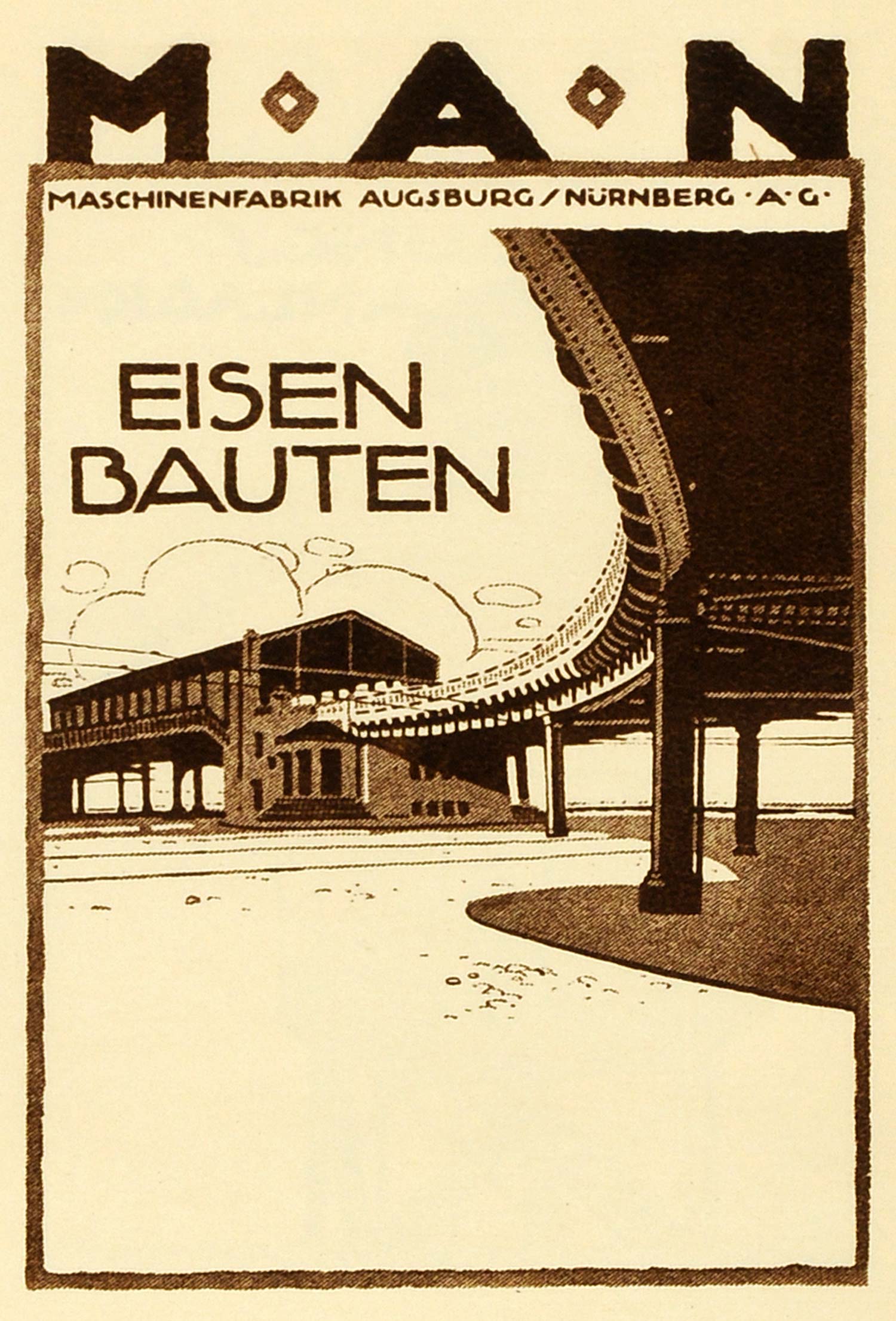 1926 Photogravure Ludwig Hohlwein Industrial Iron Building German Poster Art Ad