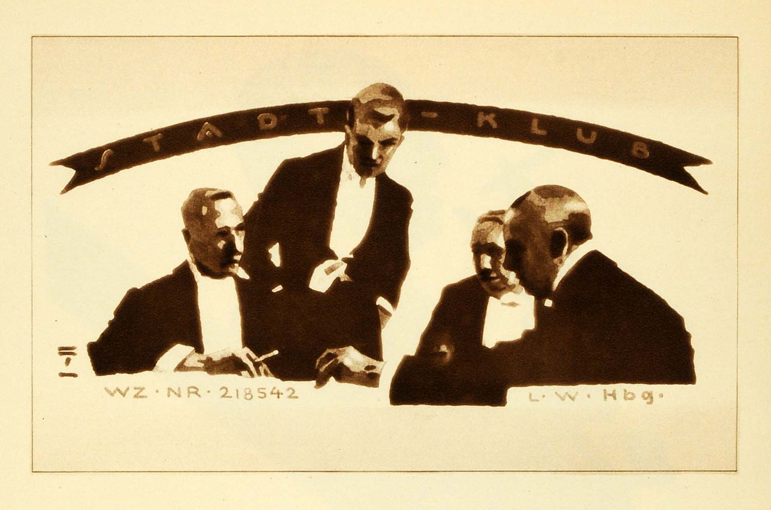 1926 Photogravure Ludwig Hohlwein Cigar Packaging Stadt-Klub Men Smoking Art