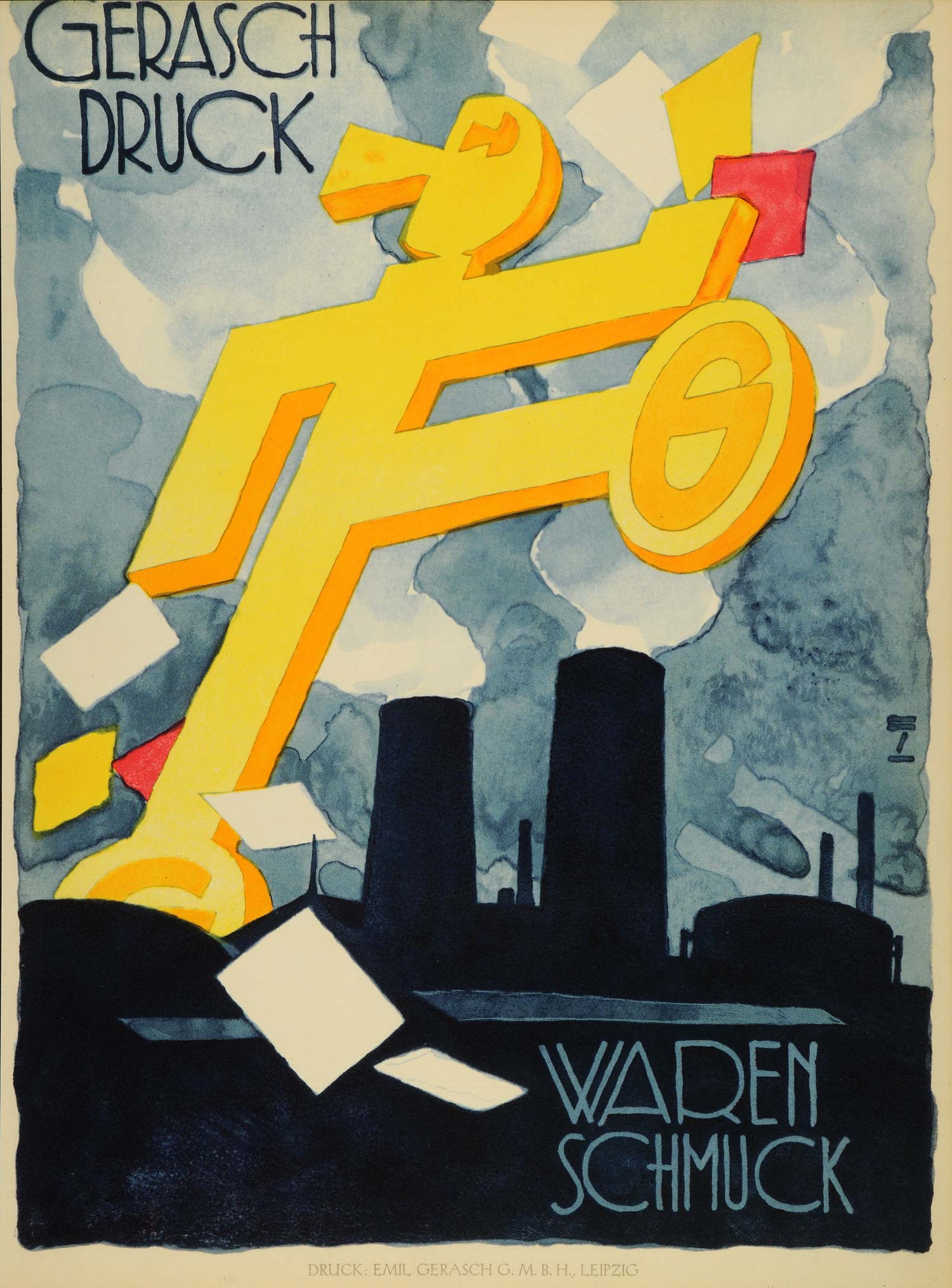 1926 Lithograph Hohlwein Gerasch Druck Factory Printing German Poster Art Ad