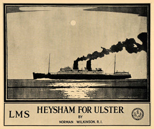 1933 Heysham Ulster LMS Steamer Ship Mini Poster Travel Transportation POSA6