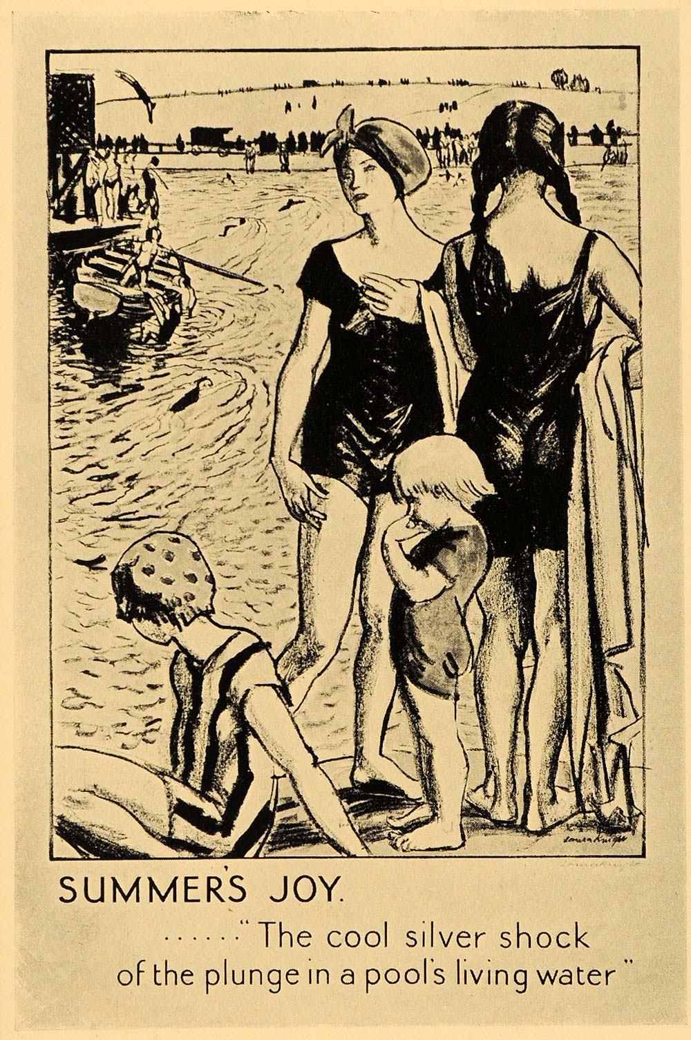 1933 Dame Laura Knight Children Beach Poster B/W Print ORIGINAL HISTORIC POSA6
