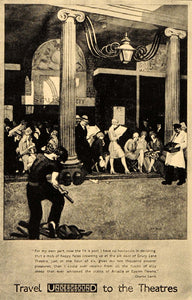 1933 London Theatres Underground Poster Budd B/W Print Railway Travel POSA6