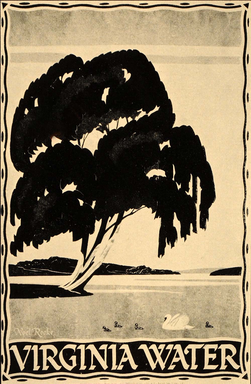 1933 Noel Rooke Virginia Water Underground Poster Print Landscape Swan POSA6