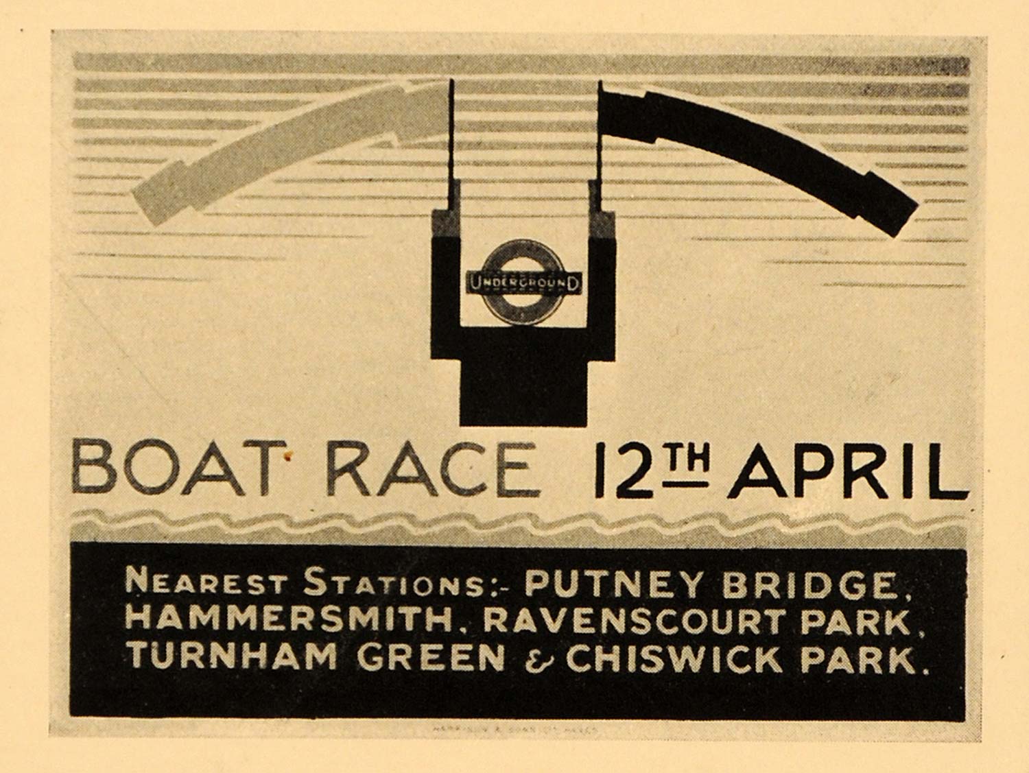 1933 London Underground Railway Boat Race Print Graphic Design Putney POSA6