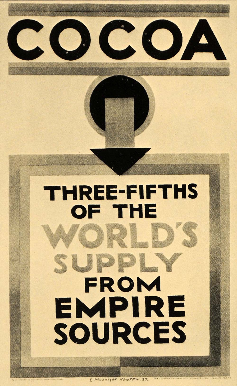 1933 E. McKnight Kauffer Cocoa EMB Poster B/W Print Empire Souces Drink POSA6