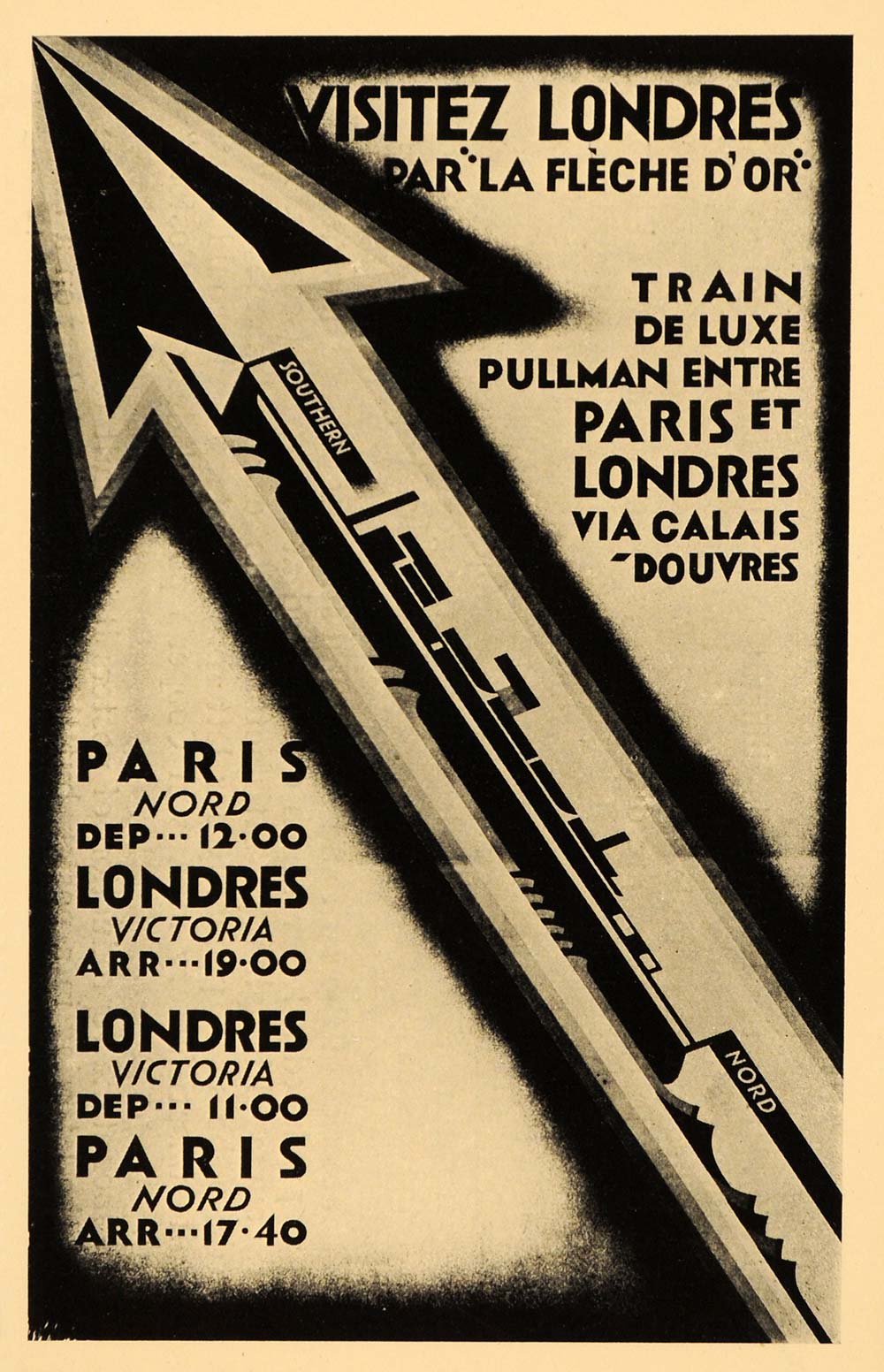1933 Golden Arrow Fleche d'Or SR Train Poster B/W Print ORIGINAL HISTORIC POSA6