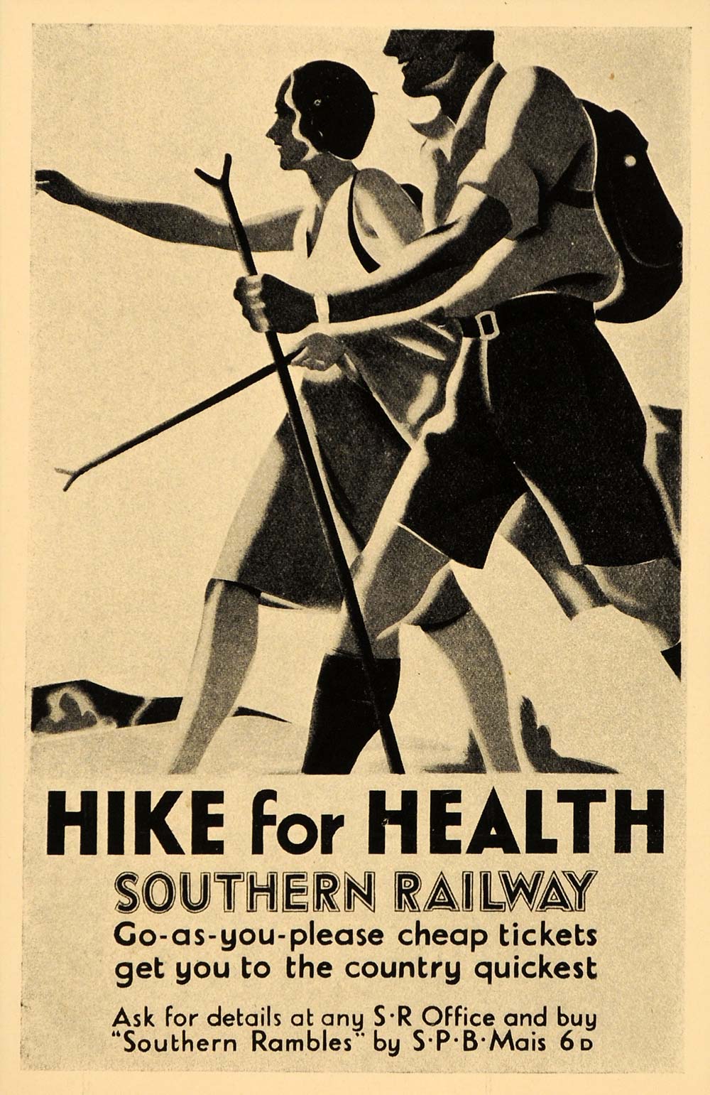 1933 Southern Railway Hikers Hiking Poster B/W Print - ORIGINAL HISTORIC POSA6