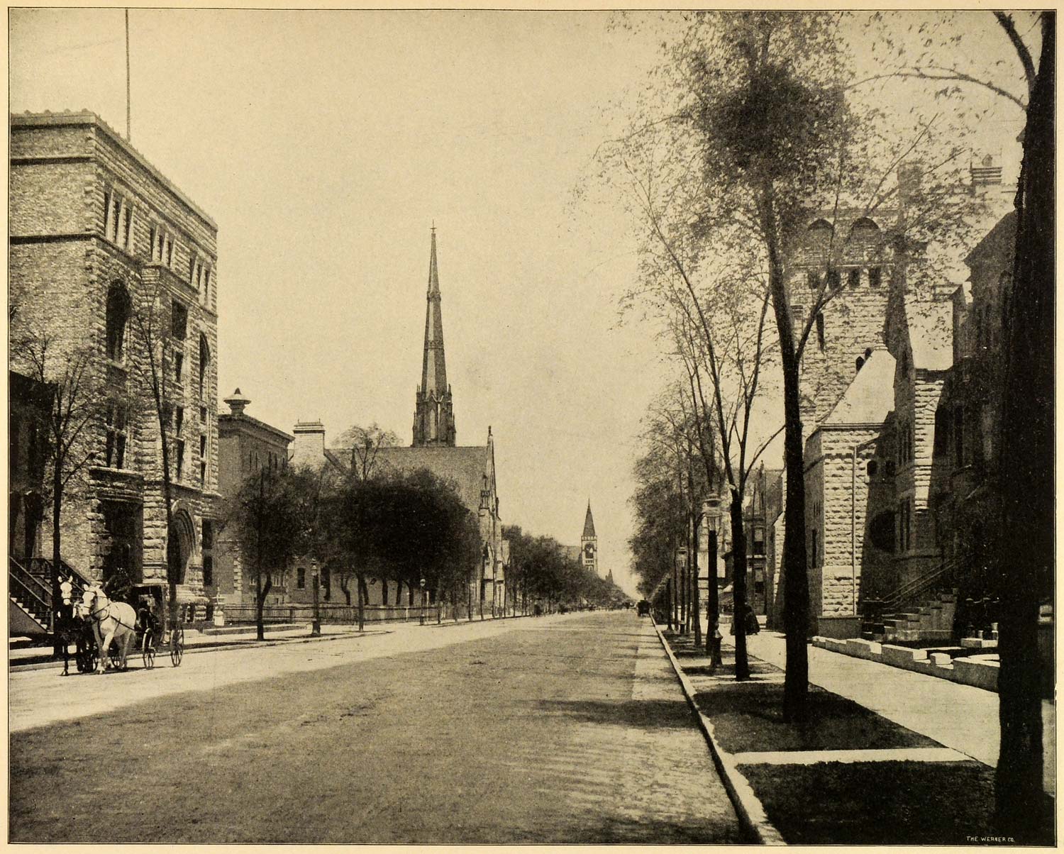 1899 Print Michigan Avenue Chicago Street View Cityscape Church PPB1