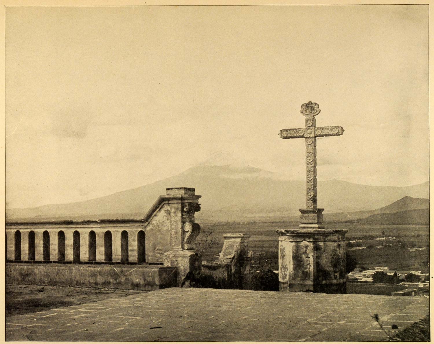1899 Print Popochowa Popocatepetl Mexico Volcano View Religious Cross PPB1