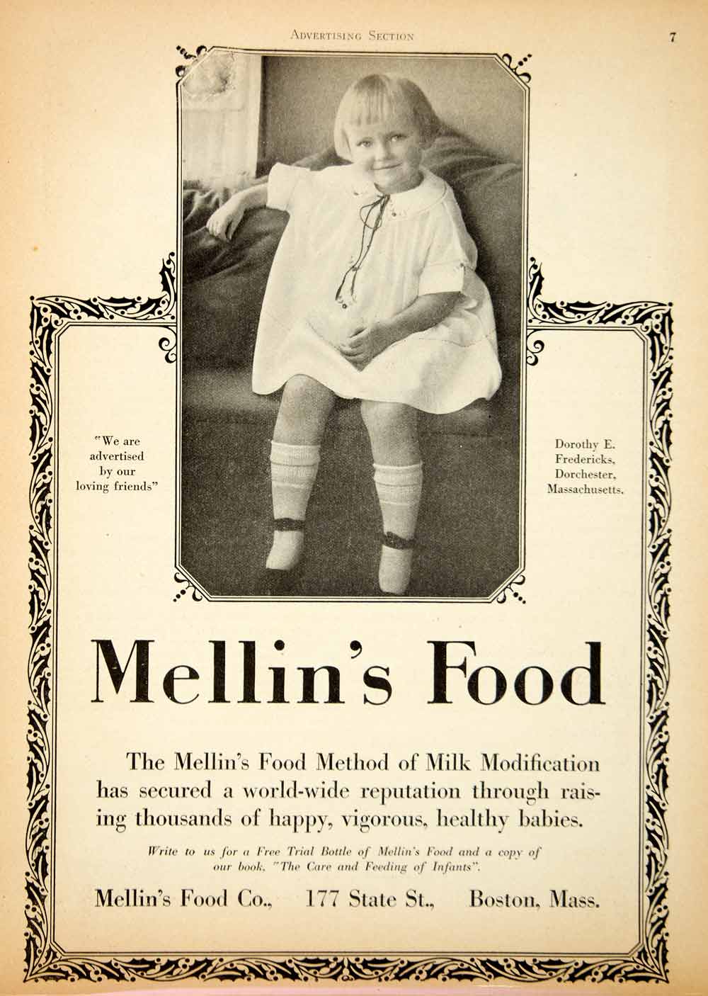 1925 Ad Dorothy E Fredericks Mellin's Food Milk Infant 177 State Street PPM1