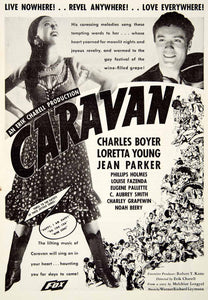 1934 Ad Caravan Erik Charell Charles Boyer Loretta Young Jean Parker PPM1