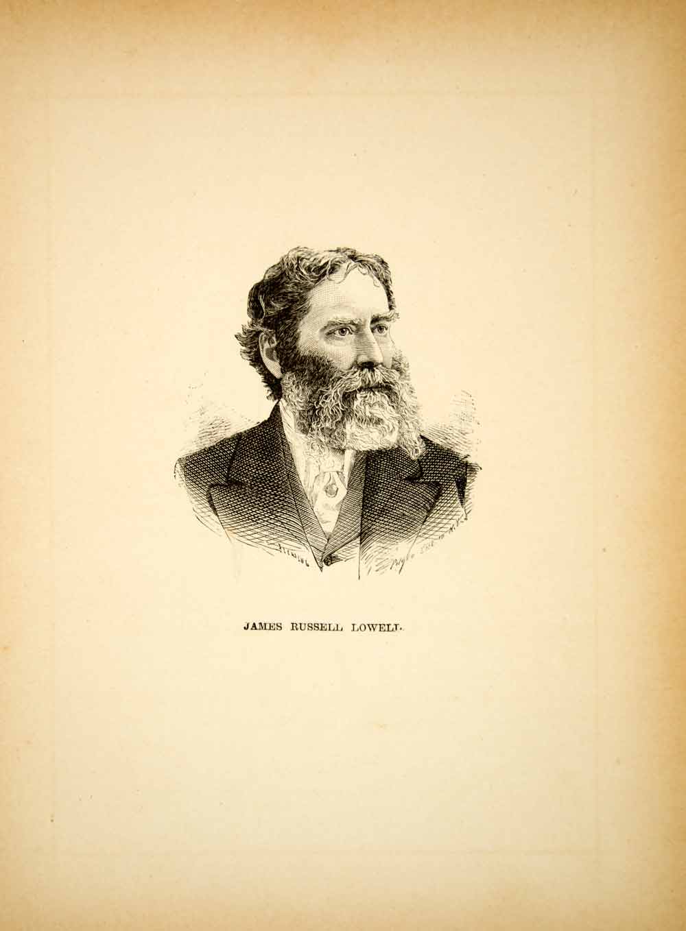 1885 Wood Engraving James Russell Lowell Portrait American Fireside Poet PPP1