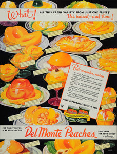 1934 Ad Del Monte Peaches Fruit Desserts Canned Food Preserved Sweets PR2