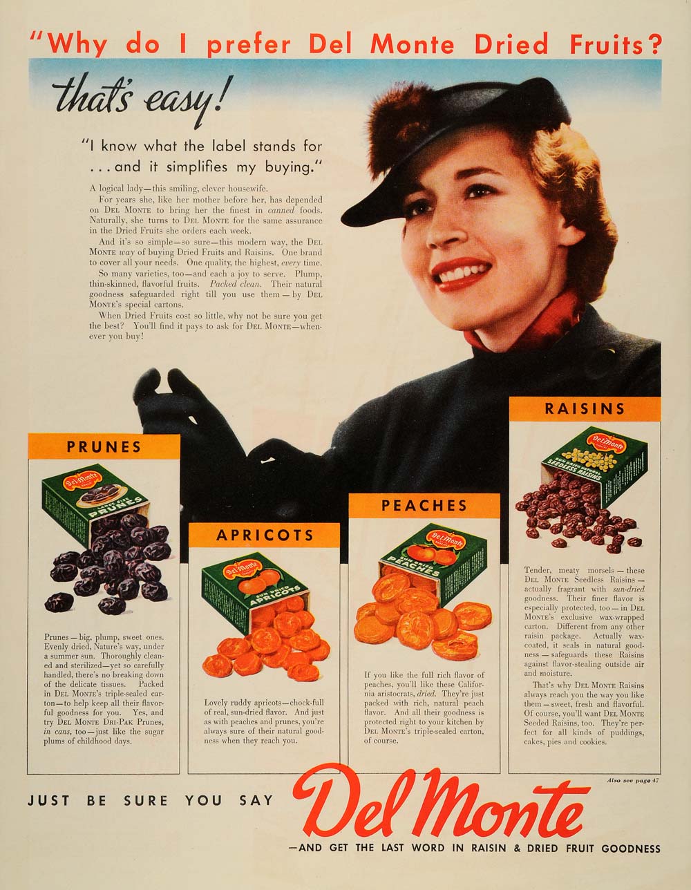 1937 Ad Del Monte Dried Fruit Prune Apricots Raisins Food Products Peaches PR2