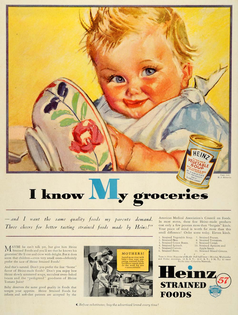 1936 Ad Heinz Baby Strained Foods Bowl Soft-diet Infant Eating Vegetable PR2